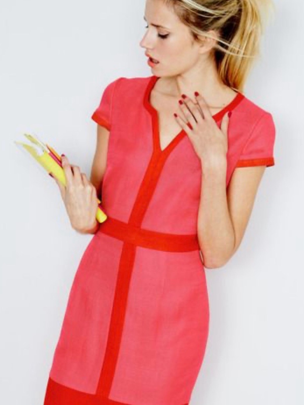 Boden Women's Red-Pink Colorblock Shift Dress